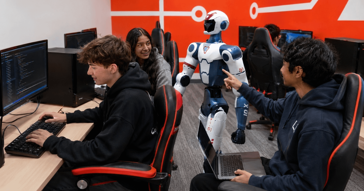 iCode Youth Innovation Program Students work with a Unitree R1 Humanoid Robot