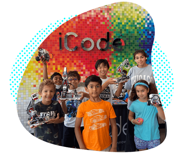 A group of students displaying their created robots.
