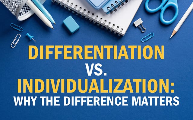 Illustration comparing differentiated vs individualized instruction in K-12 classrooms, showing different approaches to student learning.