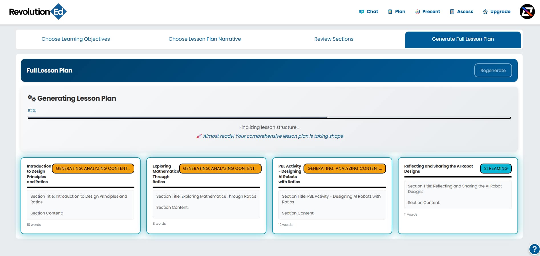 K-12 Curriculum Builder Interface showing lesson planning tools